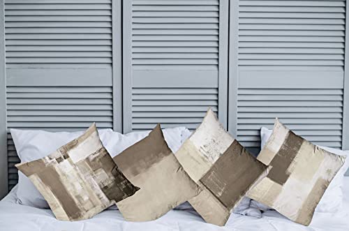 Ambesonne Grunge Throw Pillow Cushion Case Pack Of 4, Abstract And Modern Style Brushstroke Ornaments Geometric Square Details, Modern Accent Double-Sided Digital Printing, 18", Taupe Dark Eggshell #TOP2