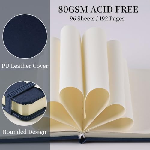 Image of 5x5 Pocket Sketch Book,80gsm Hardcover Art Sketchbook for Drawing Journal | PU Cover,Blank Paper,96Sheets /192Pages,Lay-Flat,Portable Travel Creation Paint Diary Memo Planner,Dry Media.Royal Blue