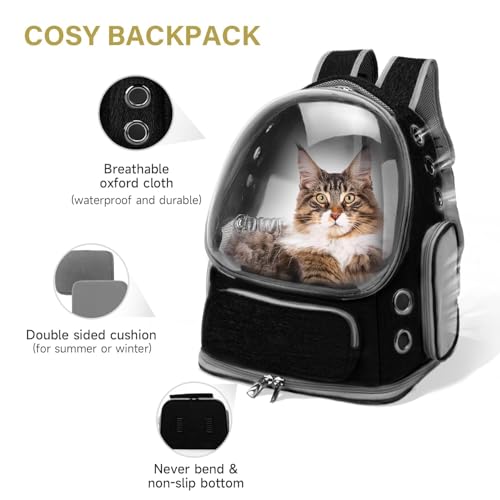 Image of Cat Backpack Carrier Expandable Pet Carrier Backpack for Small Medium Cats Fit Up to 18 Lbs, Foldable Puppy Backpack Carrier for Travel, Hiking (Black, 11L x 16.5W x 13.4H)
