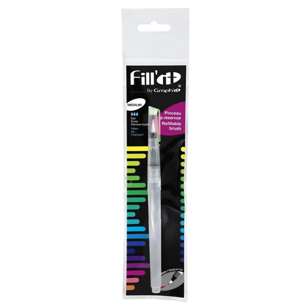GRAPHIT Fill'It 10ml Tank Brush for Acrylic or Alcohol Inks Liquid Paints, Watercolour Water, Medium Tip, Transparent, Médium