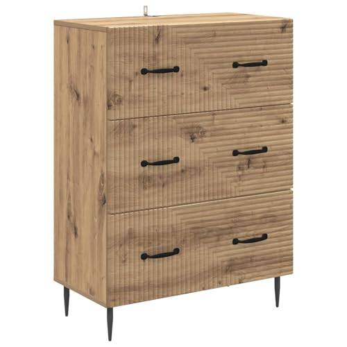 mtlskopl Cajonera con 3 cajones, 66 x 34,5 x 89,5 cm, madera de roble Artisan, armario auxiliar con asas de metal, aparador vintage para salón y pasillo