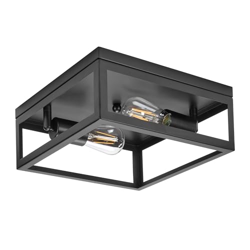 Maxxima Indoor/Outdoor Flush Mount Ceiling Light Fixture, 2-Light Square Farmhouse Close to Ceiling...