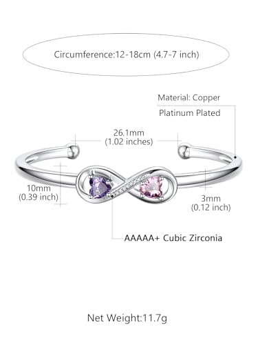 Custom4U Personalized Infinity Bracelets for Women Stack Birthstone Bracelet Engraved Name Open Cuff Bracelet Adjustable Mothers Day Valentines Birthday Jewelry Gifts for Women Mom Wife (Gift Box)4