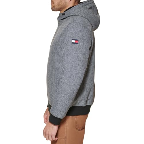 Image of Tommy Hilfiger Men's Soft Shell Fashion Bomber With Contrast Bib and Hood