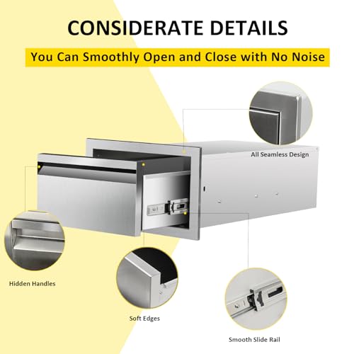 Outdoorkitchendrawers14wx85hx23dflushmountsinglebbqdrawersbuiltinstainlesssteeldrawerforoutdoorkitchenislandpatiogrillstation Urban Country Home Decor Outdoor kitchen drawers 14 w x 85 h x 23 d flush mount single bbq drawers built in stainless steel drawer for outdoor kitchen island patio grill station urban country home decor