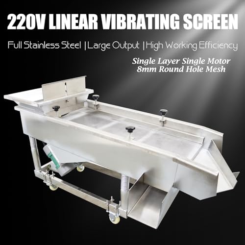 WYDDDARY Linear Vibrating Sieve Electric Screen Shaker Stainless Steel Medium Linear Sifter Machine Single Layer Single Motor 220V 8mm Round Hole Mesh(JG50-150)