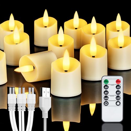 Image of Homemory Rechargeable Flameless Candles, 2 /4 /6 /8H Timer LED Votive Candles, 6 PCS Battery Operated Tea Lights with Timer for Table, Wedding, Christmas (USB Charging Cable Included)