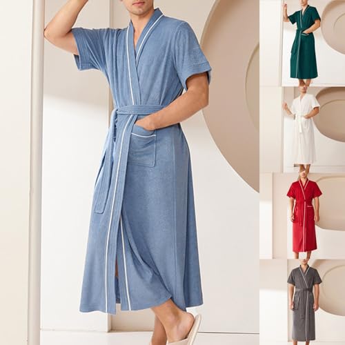 Cambkatl Men's Short Sleeve Robe, Cozy Male Long Spa Bathrobe with Pockets & Belt Pajamas Nightwear2