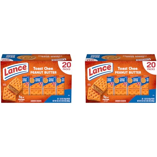 Lance Sandwich Crackers, ToastChee Peanut Butter, 20 Individually Wrapped Packs, 6 Sandwiches Each (Pack of 2)