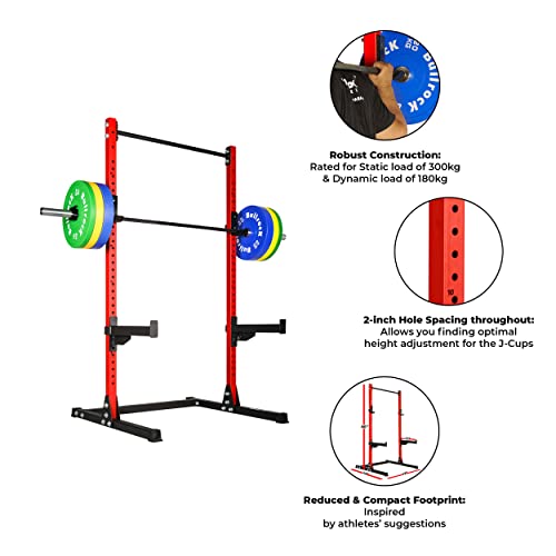 Image of BullrocK Raptor Squat Stand 486 Multipurpose Rack with Pull-Up Bar for Home & Commercial Gym Bench Press & Squatting Powerlifting Steel Squats Rack (Spotter Arms + Signature Black)