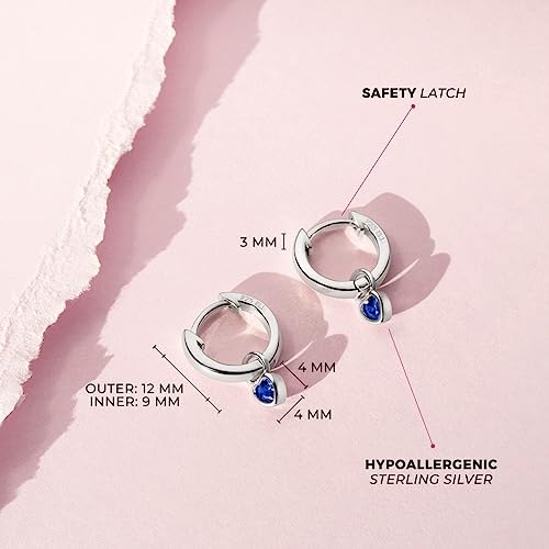 925 Sterling Silver Petite Simulated Birthstone Heart Charm Hoop Earrings For Girls 12mm - Cubic Zirconia Earrings For Girls - Beautiful Simulated Birthstone Earrings for Young Girls4
