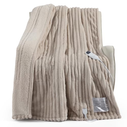 Image of Bedsure Thick Heated Blanket Electric Throw XL, Fast Heating, Linen 50 inchx70 inch