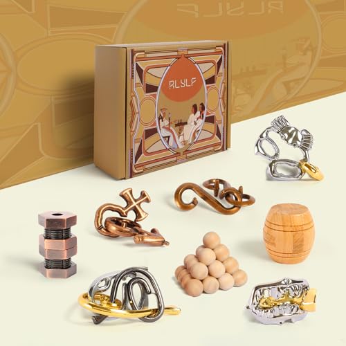 RLYLF 8 Pieces IQ Logic Training Brain Teaser Puzzles for Adults and Kids Family Games Party Favor Coffee Time Challenging Assembly and Disassembly Desk Toys - Thumbnail 4