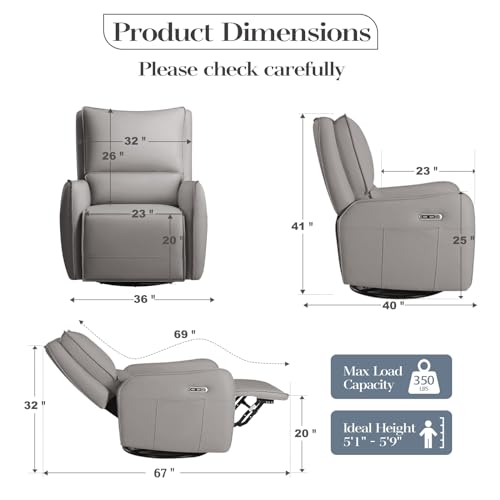 Image of Power Recliner Gliders for Nursery, Electric Swivel Rocker Recliner Chair, Comfy Upholstered Living Room Reclining Rocking Chairs with Lumbar Support (Dark Grey, 41 inch X 40 inch X 36 inch)