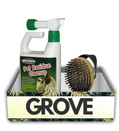 Pet Urine Odor Eliminator Spray 32 oz Bundle with Dog Glossing Brush for Pet Run, Kennel, and Yard Cleaning – Gift Set (2 Items)