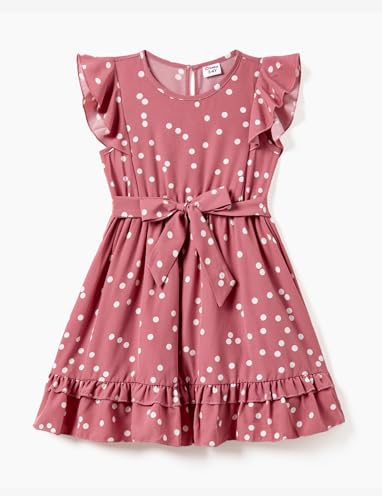 PATPAT Matching Mommy and Me Dresses Outfits Ruffle Flutter Sleeve Polka Dot Pattern Vacation Dresses4