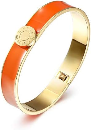 CIUNOFOR Cubic Zirconia Enamel Bracelet for Women Girls Vintage Pop-Art Colorful Cuff Bangle Stainless Steel Gold Plate Tone Wide Band Handmade Jewelry (Yellow)