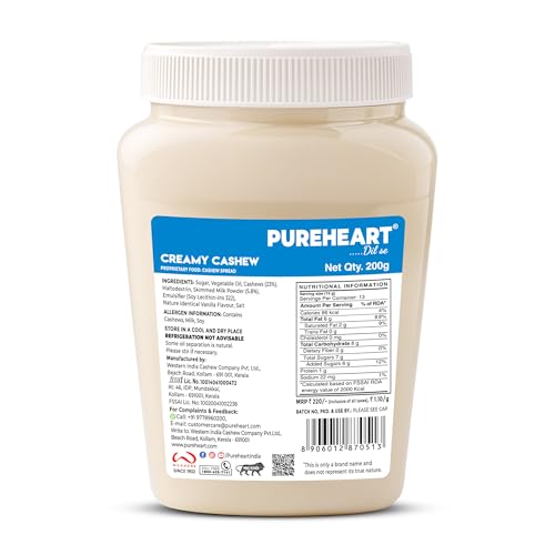 Image of Pureheart Nut Spread Creamy Cashew 200 gm, Nutty Spread for Breakfast, Delicious, Smooth & Creamy Snack
