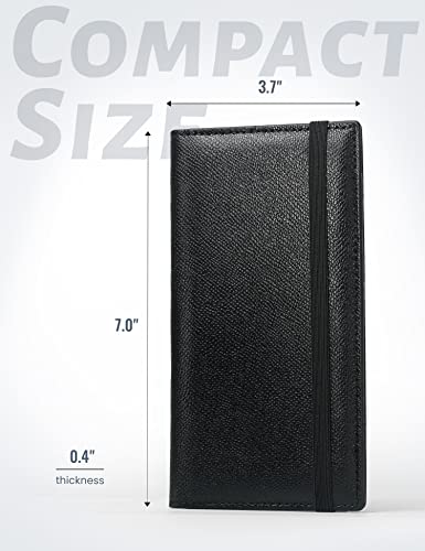 Image of Yarnic Checkbook Cover for Personal Checkbook, Checkbook Holder with Pen Holder & Built-in Clear Plastic Divider for Duplicate Checks (Black)