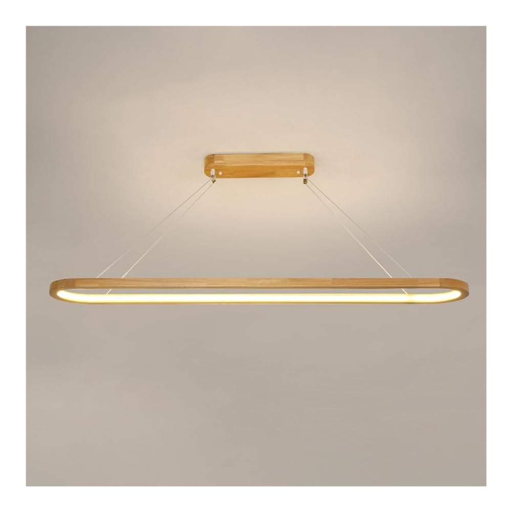 Wood LED Pendant Light - Linear Farmhouse Style - 3-Color Mode - Kitchen Island, Dining Room, Office Hanging Fixture(70cm)