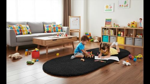 Image of Fluffy Silky Micro Fiber Polyster Carpet /Runner for Bedroom, Study Room, Playing Room, Guest Room ETC. 2x6 feet Feet, (Black)