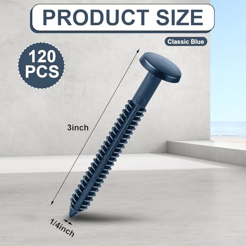 Image of Blulu 120 Pcs 3 Inch Vinyl Shutter Fastener Window Panel Peg Lok Pin Pegs Screws Shutter Spikes Anchor (Classic Blue)