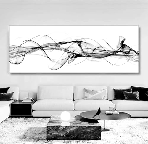HEHGVCF Cuadro en lienzo blanco y negro, juego de 1 pieza sobre lienzo blanco y negro, líneas geométricas abstractas, cuadros de pared para salón, decoración moderna de pared, sin marco (línea, 20 x