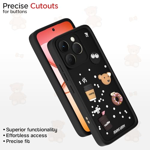 Image of Pikkme Back Cover for Realme 15T 5G / Realme Narzo 90 5G | 3D Cartoon Silicone Case Cute & Fun Full Protective Bumper Cover (Black)