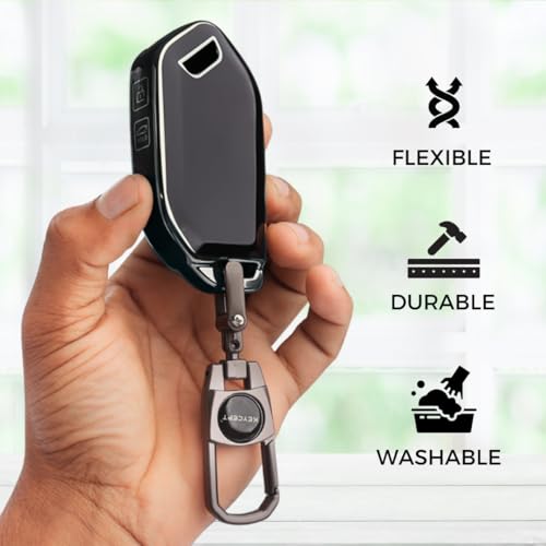 Image of KEYCEPT Silver Line TPU Key Cover Compatible with Ki-a Sy-ROS, EV6, EV9 4 Button smart Key with Keychain (Type 2, Black)