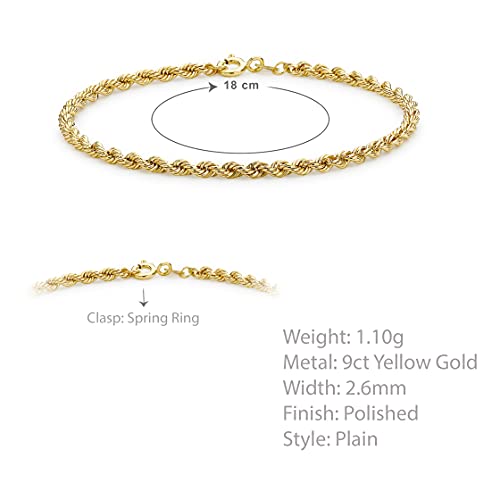 Carissima Gold Damen 9k (375) Gelbgold Hollow Rope Kettenarmband