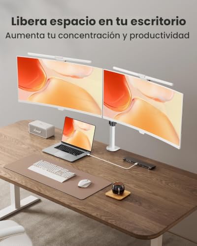 Soporte dos monitores de acero resistente con rotación completa y acabado blanco 5