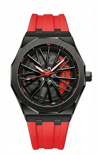 Image of ON TIME OCTUS Spinning Car Wheels Gyro Men's Sport Watch| 360 Rotating Car Wheel Dial Watch for Men | 3D Rim Hub Sports Design | Quartz Analog Wristwatch with Soft Silicone Strap