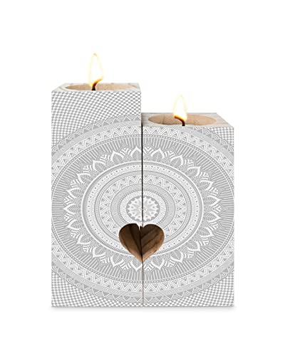 Mandala Wooden Candle Holder- Best Friend Birthday Gifts For Women - Female Friendship Gift, Gifts For Mom Bestie Bff, Christmas Valentine's Day Unique Present, Gray Boho Abstract Geometric Pattern #TOP24