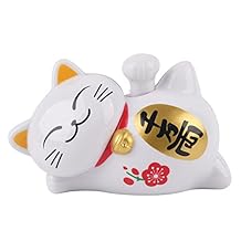 Solar Energy Powered White Maneki Neko Beckoning Waving Arm Japanese Lucky Cat for Home Office and Car Decor Ten Million Taels