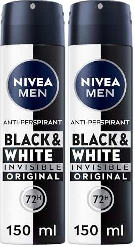 Image of NIVEA MEN Black & White Original Anti-Perspirant (150 ml), 72hr Anti-Sweat Deodorant for Men, No Stains on Black and White Clothes (Pack of 2)