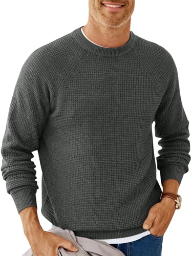 Runcati Mens Crew Neck Pullover Sweater Waffle Long Sleeve 2025 Fall Winter Thermal Textured Knitted Sweaters