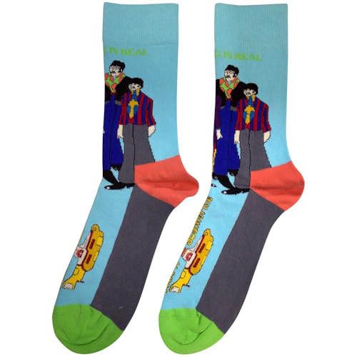 Beatles Sub & Band (US Men’s Shoe Size 8-12) Socks Light Blue - Les Beatles, Paul McCartney, John Lennon, RIngo Starr, George Harrison Beatles Sub & Band (US Men's Shoe Size 8-12) Socks Light Blue