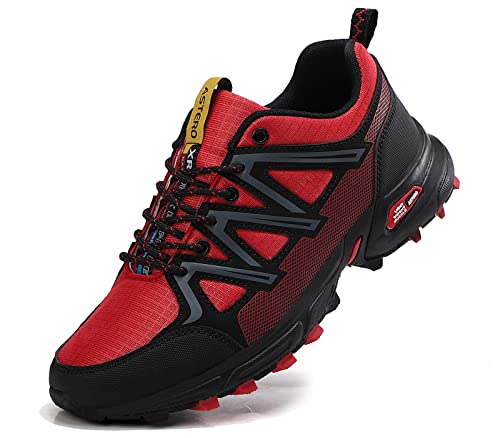 ASTERO Chaussures Trail Homme Baskets de Sport Montagne Marche Confort Randonnée Respirantes Running Sneakers Taille 41-46(Rouge, Taille 41) Cover