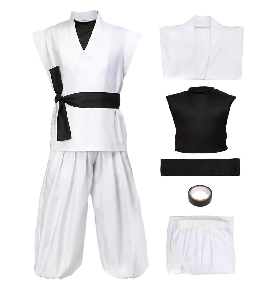 Men's US Size Sukuna Cosplay Costume White Kung Fu Suit with Stickers