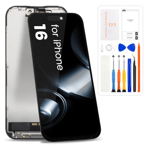 for iPhone 16 Screen Replacement for iPhone 16 LCD Display Touch Digitizer Assembly with Repair Tools for iPhone A3287 A3081 A3286 A3288 Incell Black
