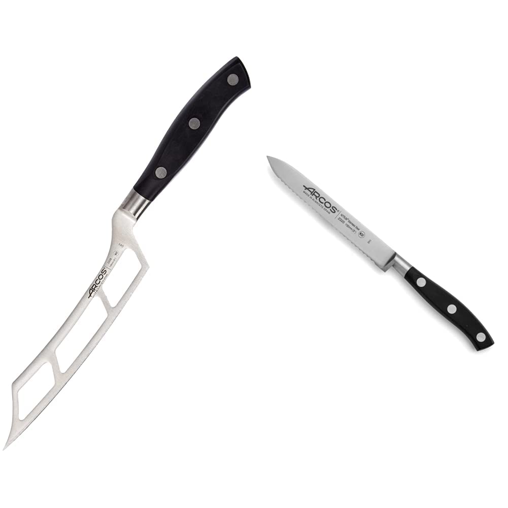 Arcos Serie Riviera, Cuchillo para Queso, Hoja de Acero Inoxidable Forjado Nitrum 145 mm + Serie Riviera, Cuchillo Tomatero, Hoja de Acero Inoxidable Forjado Nitrum 130 mm