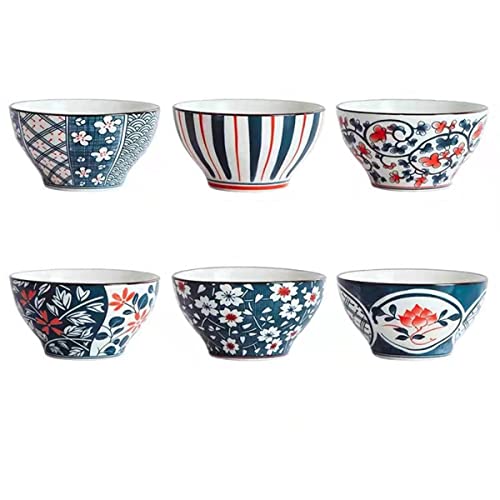 Image of Porcelain Japanese Style Ceramic Bowls Set with Gift Box, for Cereal, Salad, Soup, Pho, Ramen, Dessert, Rice, Noodle, Pasta Bowl Set - Microwave Safe, Stackable (Pack of 6)