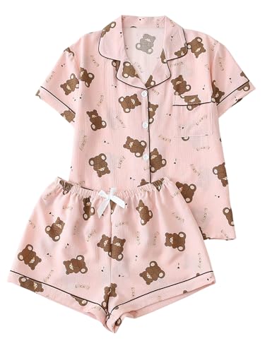 Image of Verdusa Pajamas For Women Set 2 Piece Summer Pajama Sets Cute Pjs Lounge Matching Button Shirt with Shorts
