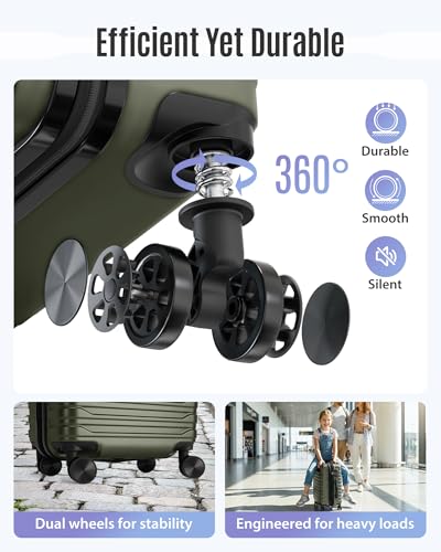Image of LIGHT FLIGHT Expandable Carry On Luggage 22x14x9 Airline Approved with Double Spinner Wheels, 20 Inch Lightweight Hard Shell Rolling Suitcases with TSA Lock, Olive
