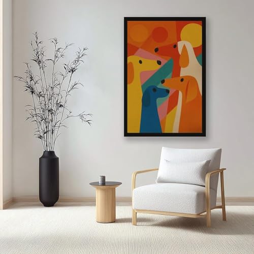 Tableau de chien géométrique vibrant style art médiéval
