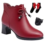 Botines ortopédicos de piel auténtica con cordones para mujer, con plataforma de cuña, botas de invierno cálidas con cremallera lateral y forro de piel, Tacones rojos, 38 EU