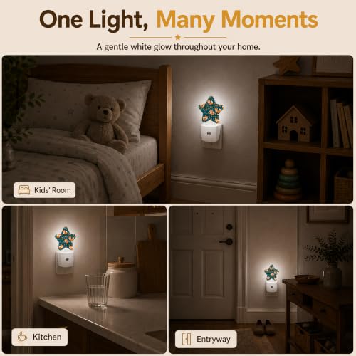Image of Star Night Light Plug in, Fox Leaves Dusk to Dawn Sensor Night Light, Soft Glow Lamp for Kids Bedroom Nursery Hallway Bathroom, Energy Saving Compact Design