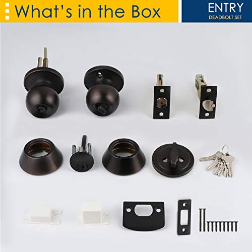4 Pack Keyed Entry Door Knob And Single Cylinder Deadbolt Set, Keyed Alike Exterior Knob With Lock And Deadbolt For Office And Front Door, Classic Locking Door Knob, Oil Rubbed Bronze #TOP6