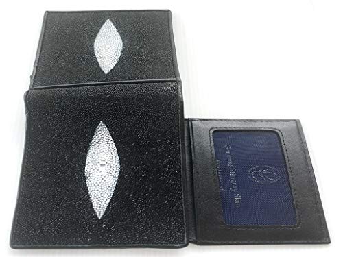 Julie Genuine Real Stingray Skin Leather 2 Eye Man Bifold Shiny Black Wallet4