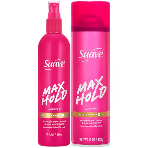 Suave Hairspray, Max Hold Variety 2-Pack – Scented Aerosol + Non-Aerosol Hair Spray Set, 11 Oz Ea